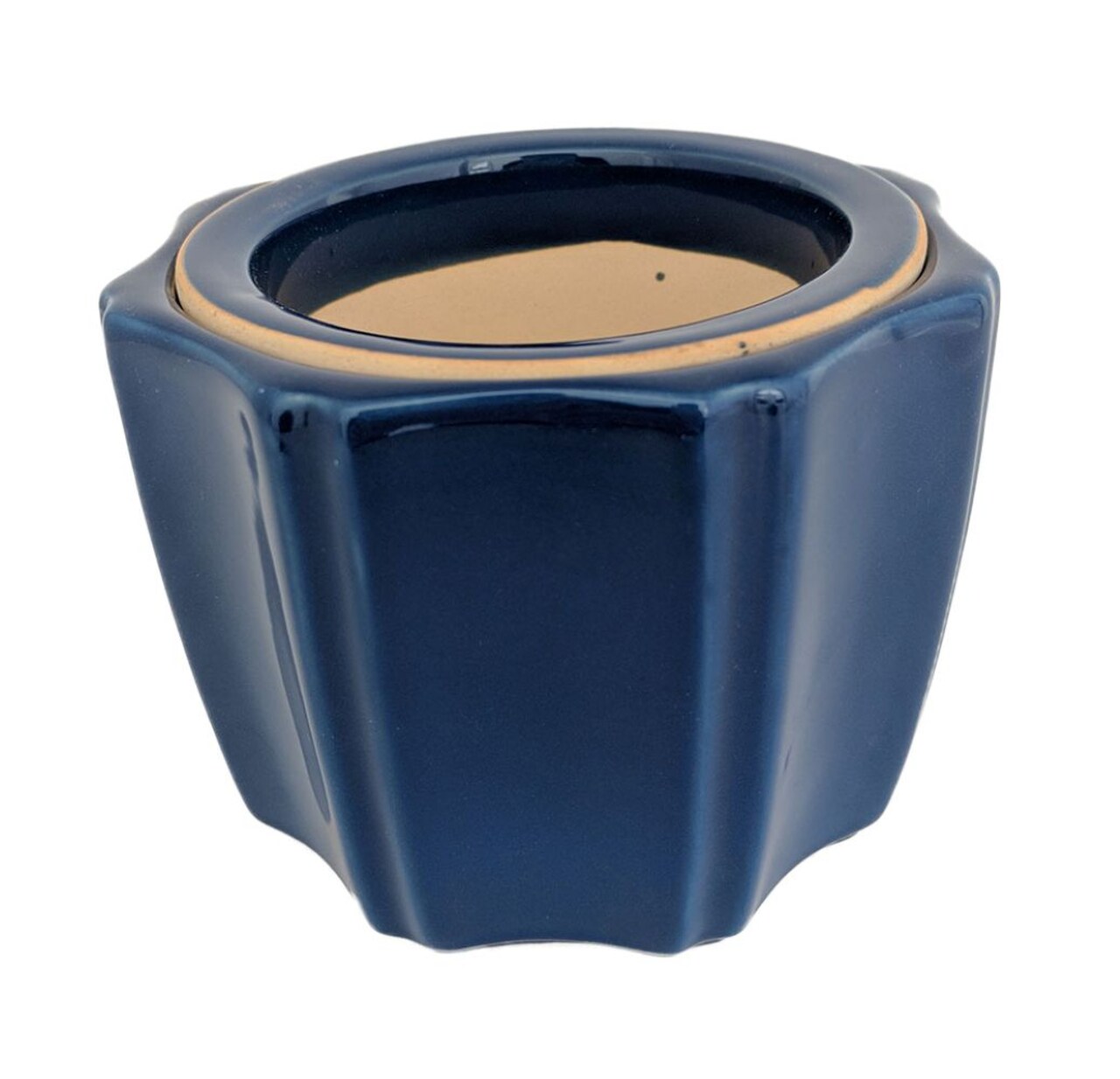 Octagon Self Watering Glazed Ceramic Pot - Blue - 5 1/4 x 4 1/4"